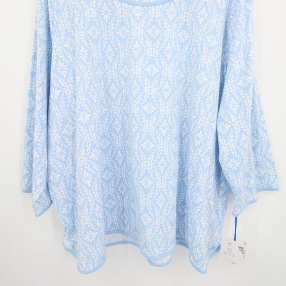 Sleep Sense Pajama Top Blue White Floral Pattern Scoop Neck Long Sleeve Size 3X - Picture 3 of 10